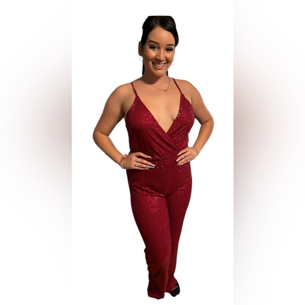 Can't Hide The Shine Sequin Jumpsuit - Burgundy